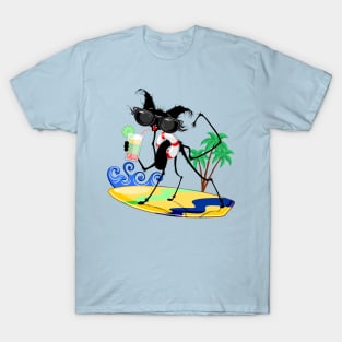 Cat Funny and Silly Character Summer Fun surfing on waves T-Shirt